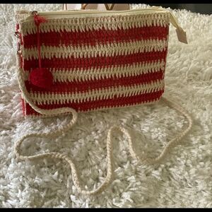 Red and White striped knit purse